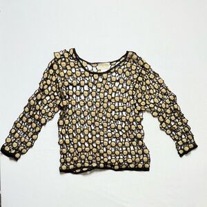 Vintage Cache Black & Gold Crochet Open Knit Top Size Small Boho Y2K